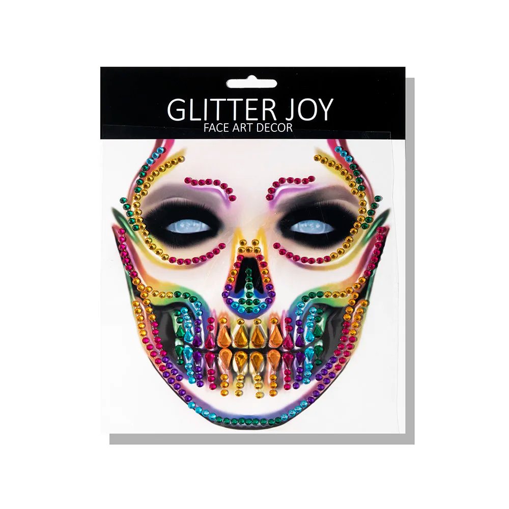 1Pc Face Jewel Makeup Sticker For Carnival Halloween Festival Skull Bone Dressing With Teeth Party Night Club Makeup Body Art