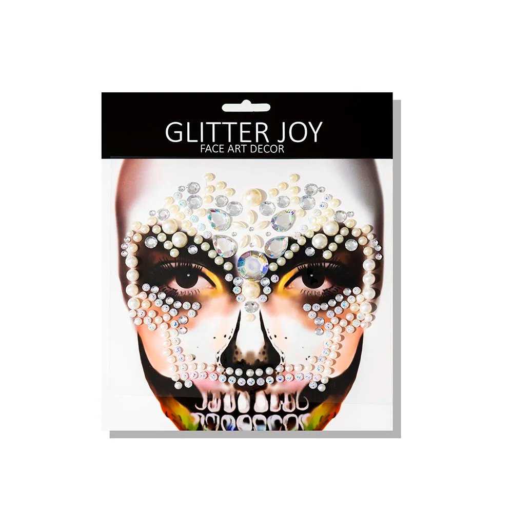 1Pc Face Jewel Makeup Sticker For Carnival Halloween Festival Skull Bone Dressing With Teeth Party Night Club Makeup Body Art