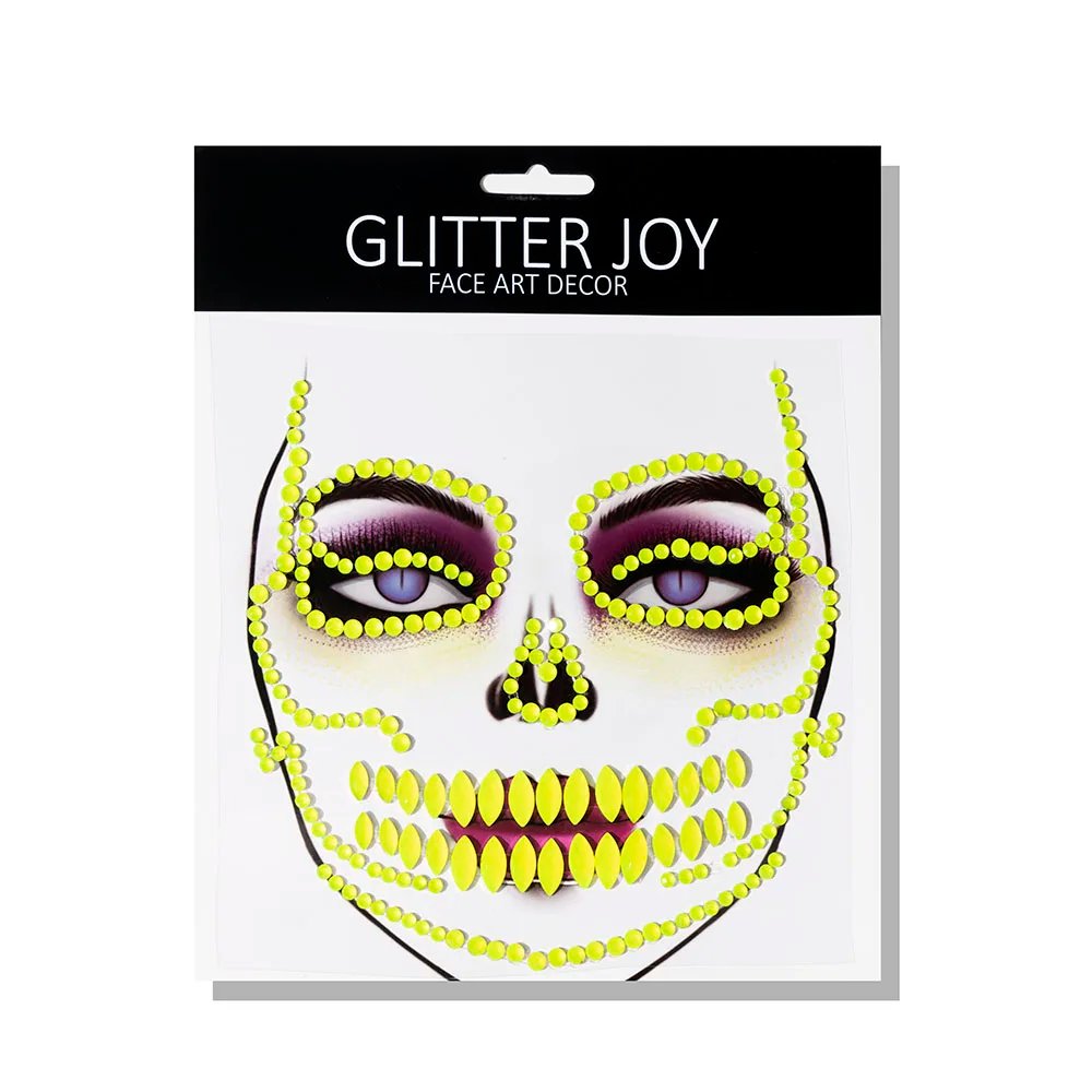1Pc Face Jewel Makeup Sticker For Carnival Halloween Festival Skull Bone Dressing With Teeth Party Night Club Makeup Body Art