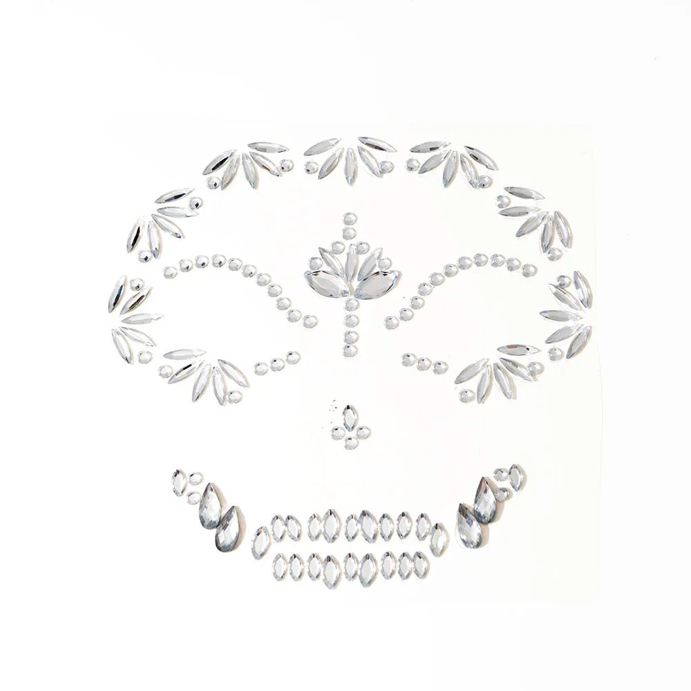1Pc Face Jewel Makeup Sticker For Carnival Halloween Festival Skull Bone Dressing With Teeth Party Night Club Makeup Body Art