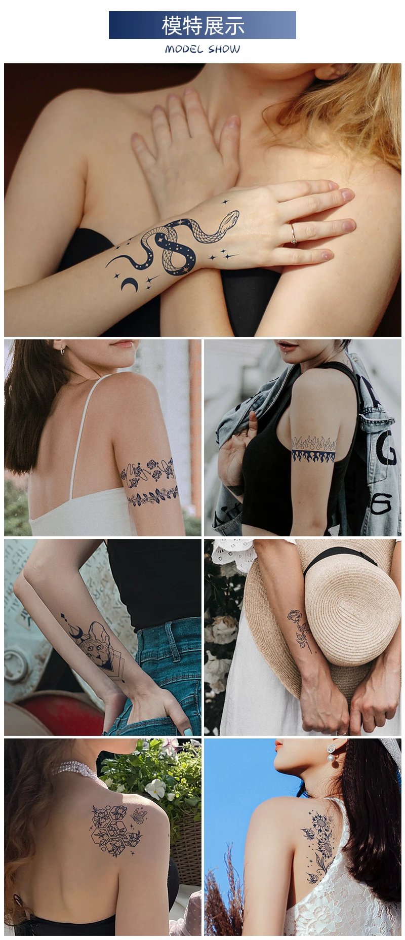 Herbal Juice Tattoo Sticker Long Lasting 15 Days Waterproof Fake Tattoo Sweatproof Snake Flower Temporary Tattoo For Men Women