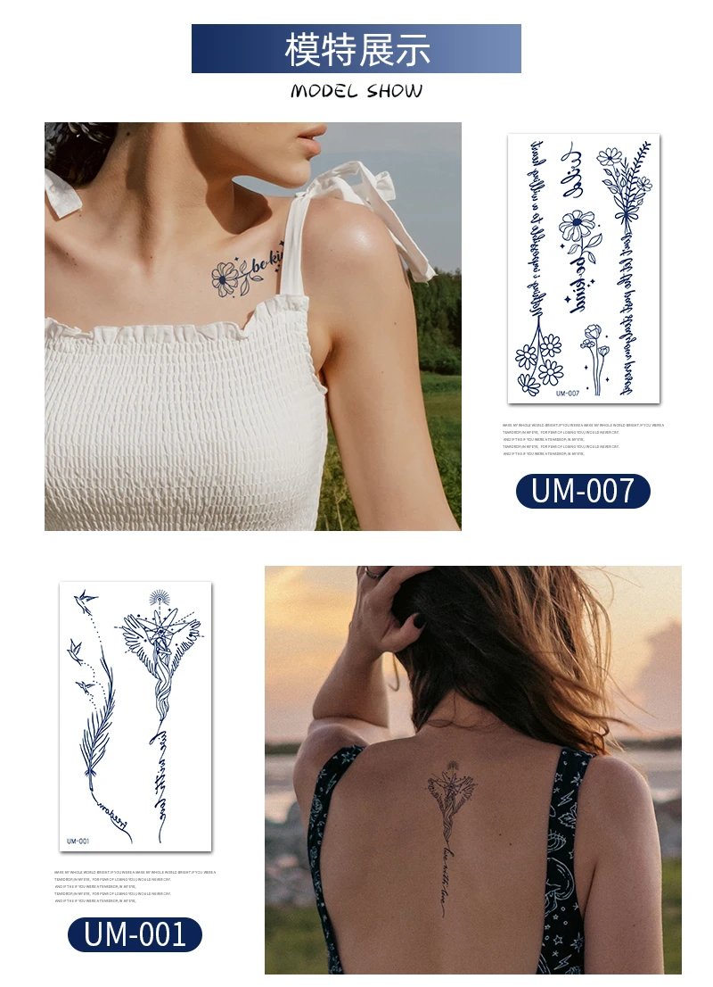 Herbal Juice Tattoo Sticker Long Lasting 15 Days Waterproof Fake Tattoo Sweatproof Snake Flower Temporary Tattoo For Men Women