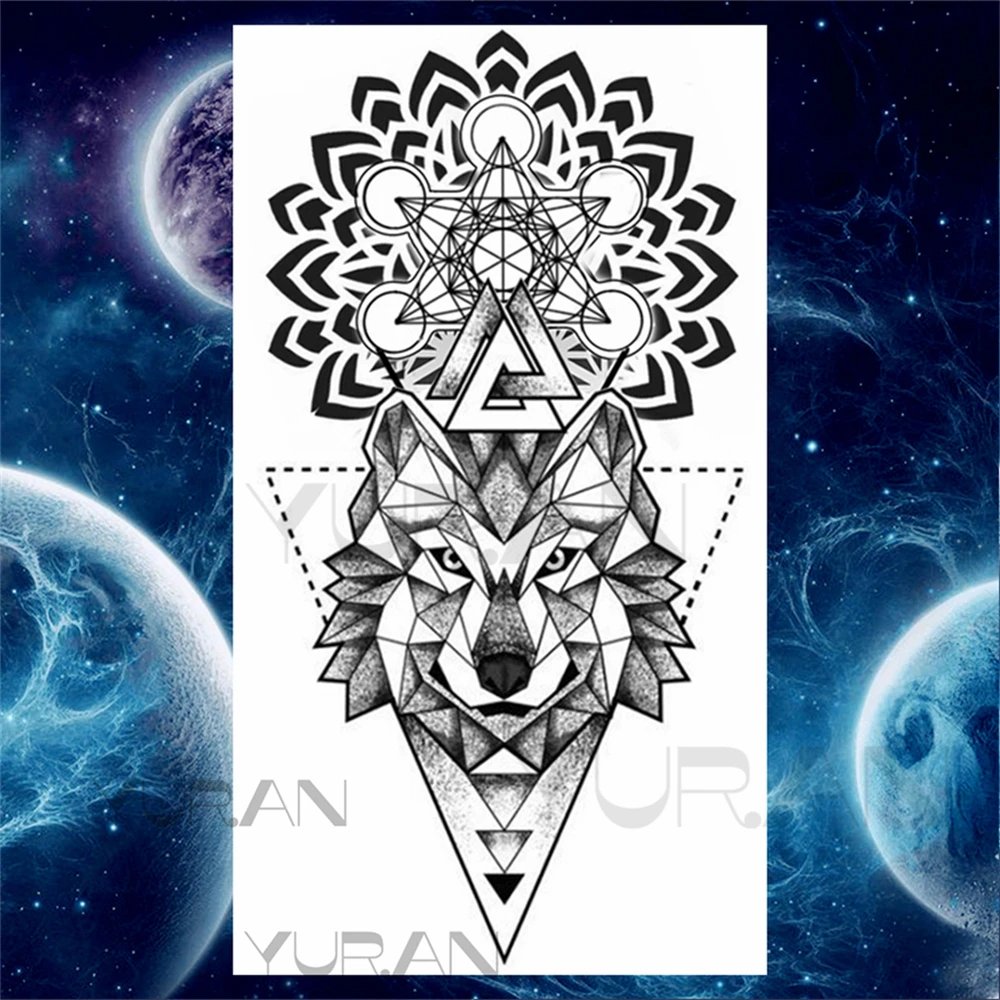 Large Lion Temporary Tattoos For Women Men Tiger Wolf Vampire Forest Flower Crown Compass Fake Tattoo Sticker Arm Body Tatoos