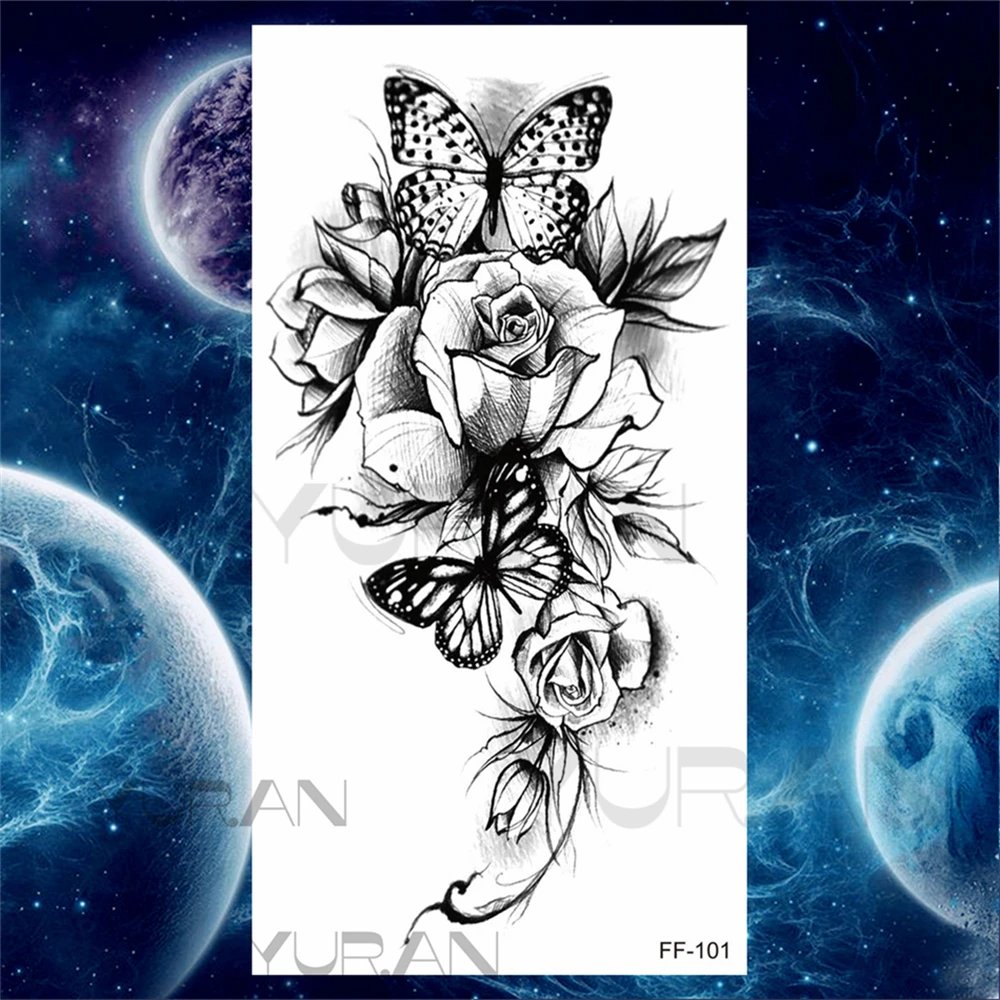 Large Lion Temporary Tattoos For Women Men Tiger Wolf Vampire Forest Flower Crown Compass Fake Tattoo Sticker Arm Body Tatoos