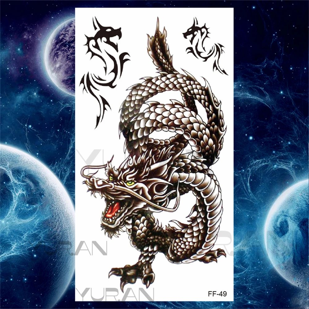 Large Lion Temporary Tattoos For Women Men Tiger Wolf Vampire Forest Flower Crown Compass Fake Tattoo Sticker Arm Body Tatoos