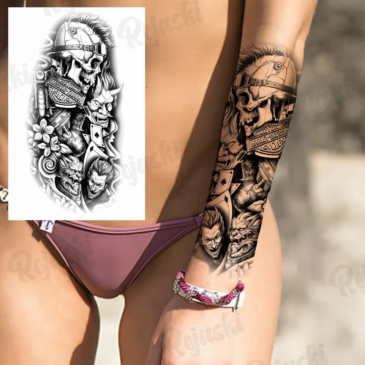 Large Knight Compass Temporary Tattoos For Men Women Realistic Eagle Dragon Lion Tiger Scary Fake Tattoo Sticker Arm Body Tatoos