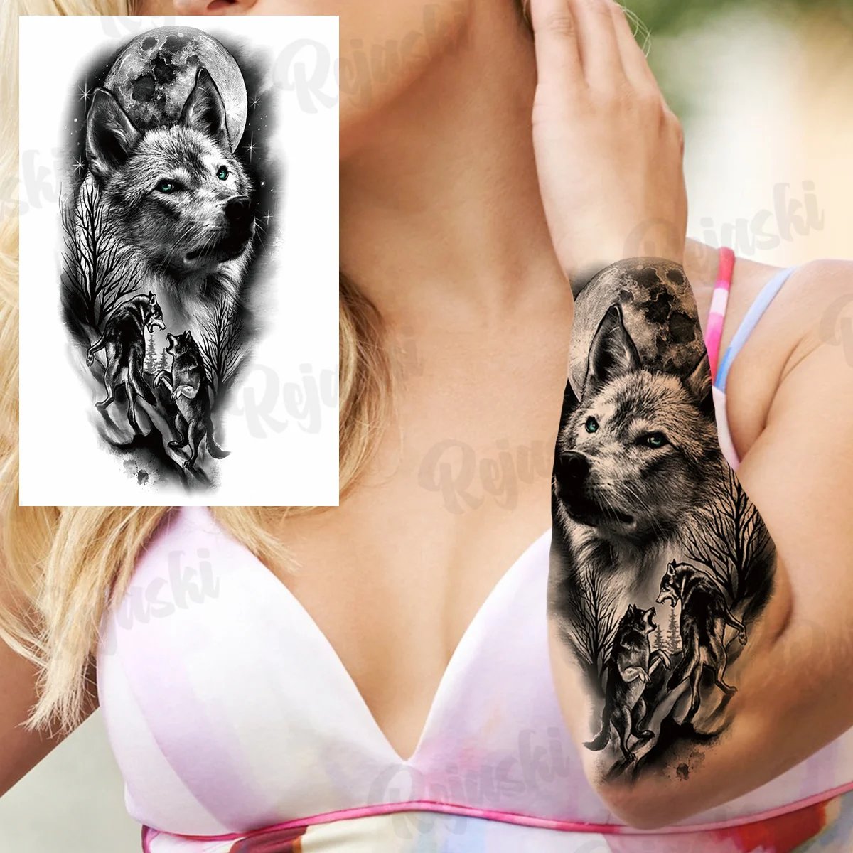 Large Knight Compass Temporary Tattoos For Men Women Realistic Eagle Dragon Lion Tiger Scary Fake Tattoo Sticker Arm Body Tatoos