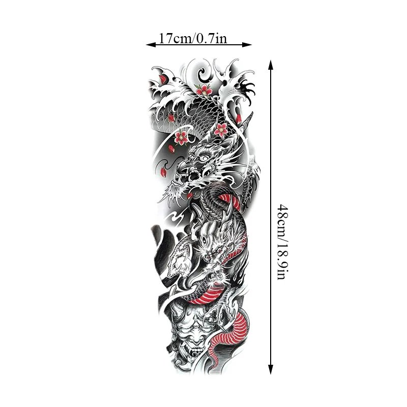 14 Design Big Arm Sleeve Tattoo Crown Lion Wolf Rose Skull Waterproof Temporary Tattoo Sticker Body Art Fake Tattoo Women Men