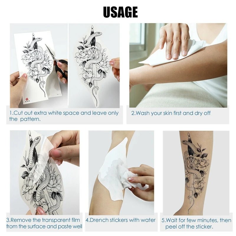 14 Design Big Arm Sleeve Tattoo Crown Lion Wolf Rose Skull Waterproof Temporary Tattoo Sticker Body Art Fake Tattoo Women Men