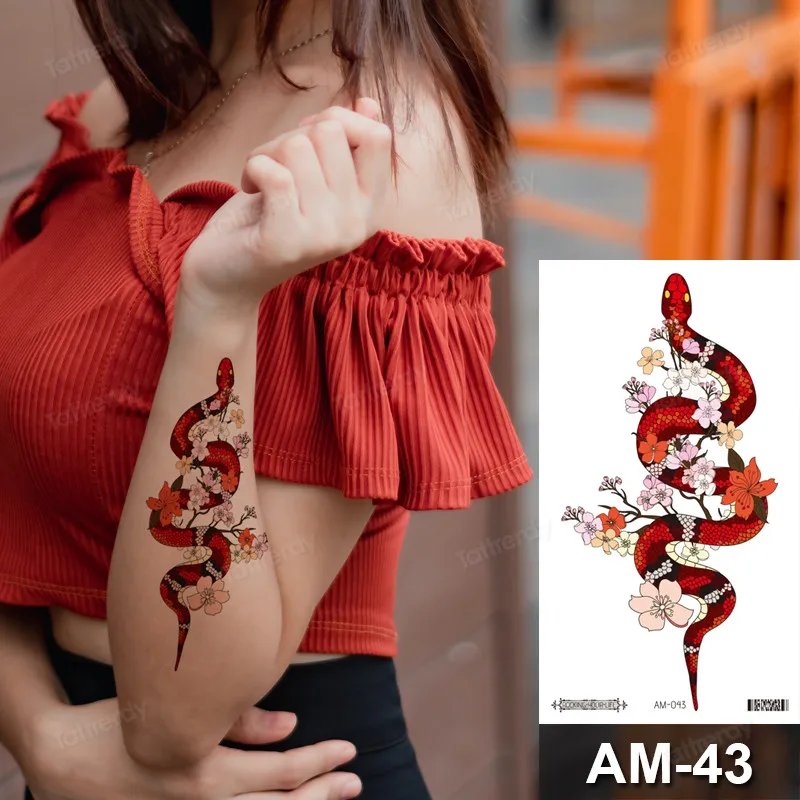 fake tattoo sticker snake sexy animal arm sleeve temporary tattoos waterproof body art for men women tattoo water transfer sheet