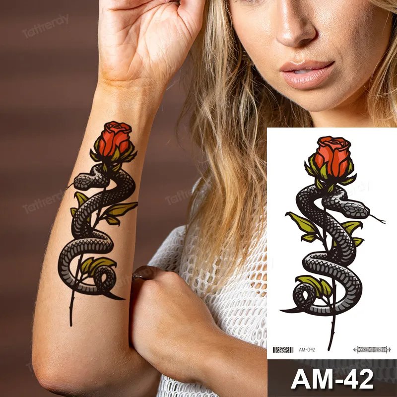 fake tattoo sticker snake sexy animal arm sleeve temporary tattoos waterproof body art for men women tattoo water transfer sheet