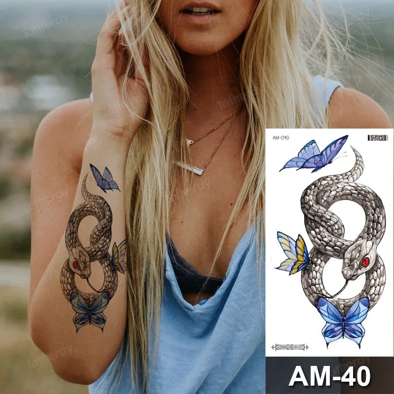 fake tattoo sticker snake sexy animal arm sleeve temporary tattoos waterproof body art for men women tattoo water transfer sheet