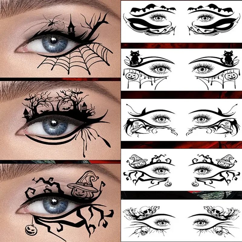 10 Halloween Removable Temporary Eye Tattoo Stickers,Can Be Used Realistic Tattoos,Waterproof and Sweatproof,Halloween Makeup