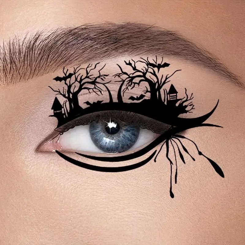 10 Halloween Removable Temporary Eye Tattoo Stickers,Can Be Used Realistic Tattoos,Waterproof and Sweatproof,Halloween Makeup
