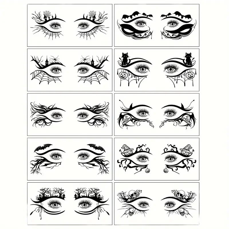 10 Halloween Removable Temporary Eye Tattoo Stickers,Can Be Used Realistic Tattoos,Waterproof and Sweatproof,Halloween Makeup