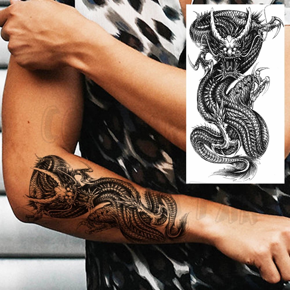 Realistic Lion Eyes Arm Temporary Tattoos For Women Adult Men Lion Compass Crown Cross False Tattoo 3D Waterproof Tattoo Sticker