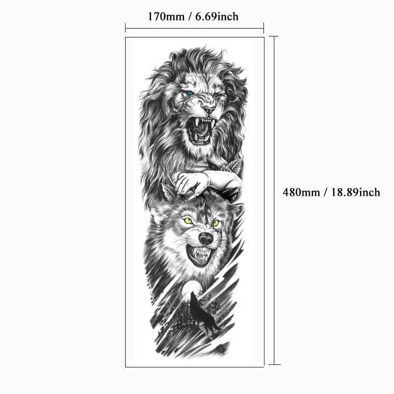 New Design Big Size Temporary Tattoos Men Large Arm Sleeve Tattoo Sticker Body Art Lion Fake Tattoo for Women Tatoo Waterproof