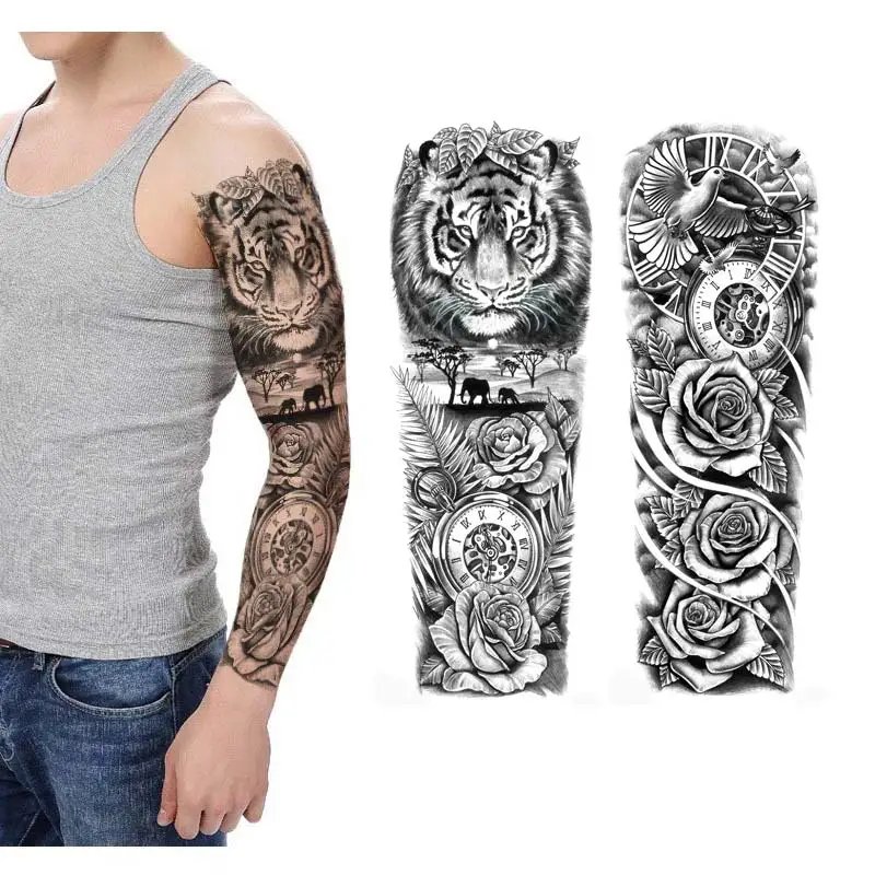 New Design Big Size Temporary Tattoos Men Large Arm Sleeve Tattoo Sticker Body Art Lion Fake Tattoo for Women Tatoo Waterproof