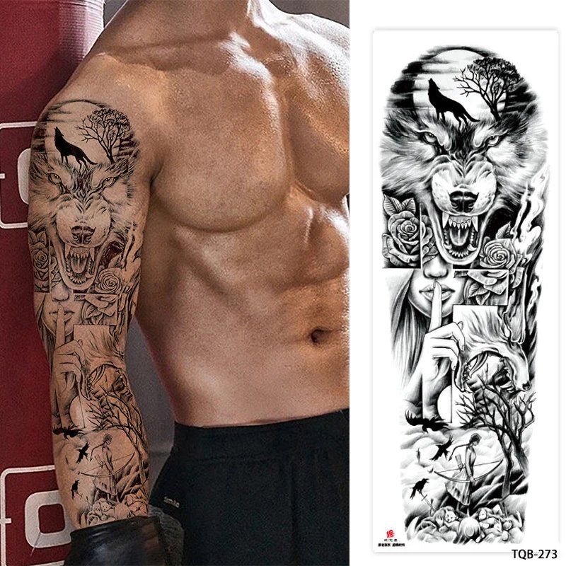 New Design Big Size Temporary Tattoos Men Large Arm Sleeve Tattoo Sticker Body Art Lion Fake Tattoo for Women Tatoo Waterproof