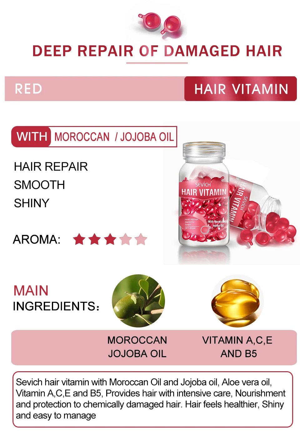 Sevich Mix Hair Vitamin Capsule Hair Treatment Oil Repair Damaged Smooth Hair Care Serum Nourishing Keratin Complex Oil