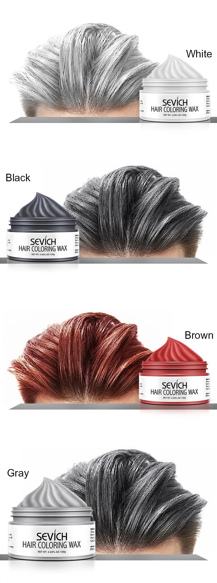 Sevich Temporary Hair Color Wax Men Diy Mud One-time Molding Paste Dye Cream Hair Gel for Hair Coloring Styling Silver Grey 120g