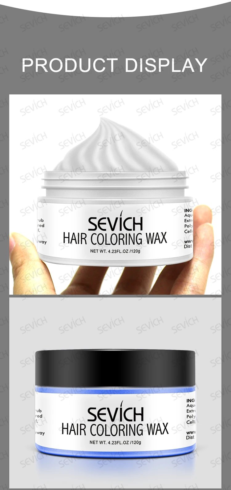 Sevich Temporary Hair Color Wax Men Diy Mud One-time Molding Paste Dye Cream Hair Gel for Hair Coloring Styling Silver Grey 120g