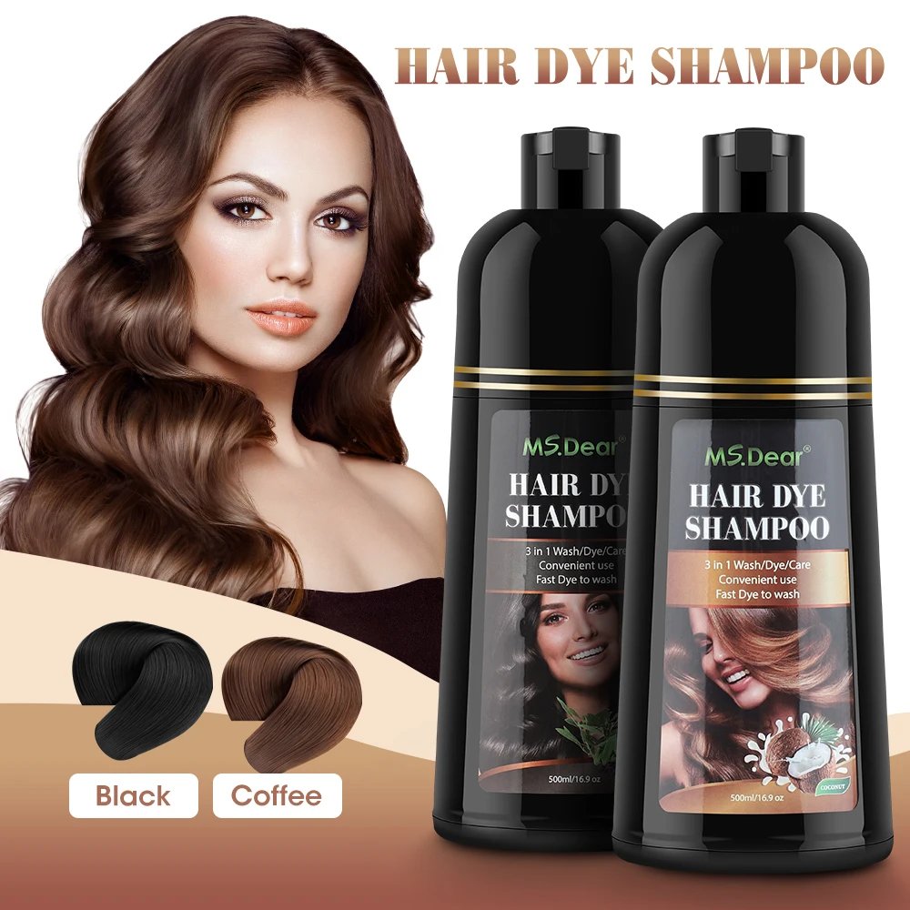 5 Minutes Organic Natural Coconut Fast Hair Dye Noni Plant Essence Black Hair Color Dye Shampoo For Cover Gray White Hair 500ML
