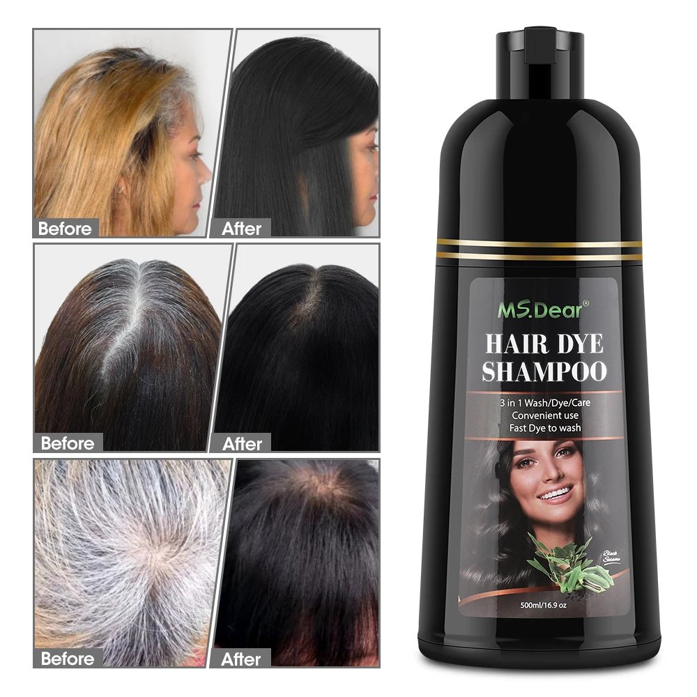 500ml Organic Natural Fast Hair Dye Black Shampoo Plant Essence Black Hair Color Dye Shampoo For Cover Gray White Hair