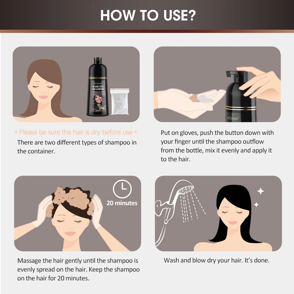 500ml Organic Natural Fast Hair Dye Black Shampoo Plant Essence Black Hair Color Dye Shampoo For Cover Gray White Hair