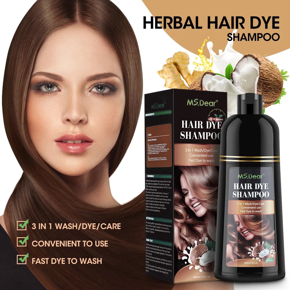 500ml Organic Natural Fast Hair Dye Black Shampoo Plant Essence Black Hair Color Dye Shampoo For Cover Gray White Hair