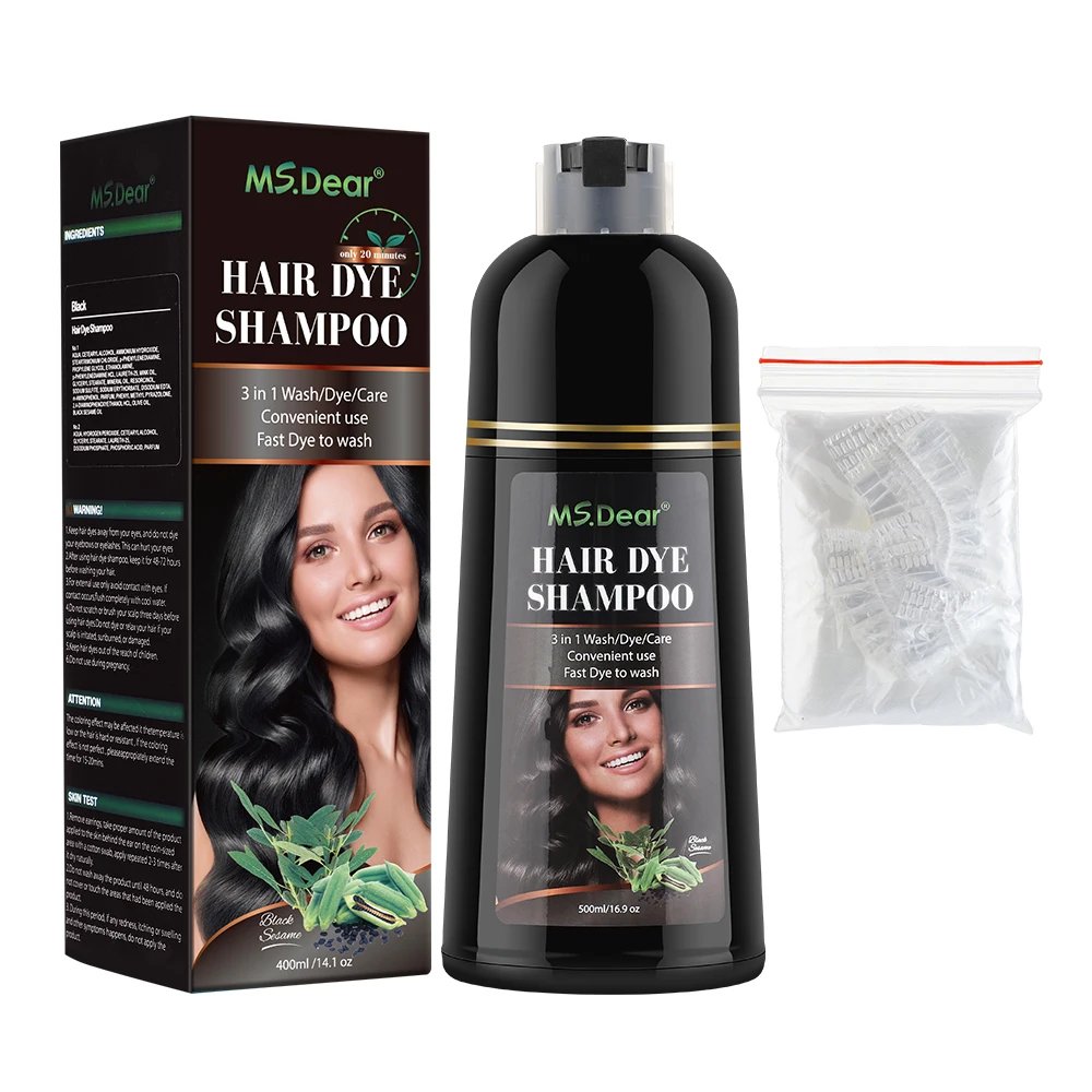 500ml Organic Natural Fast Hair Dye Black Shampoo Plant Essence Black Hair Color Dye Shampoo For Cover Gray White Hair