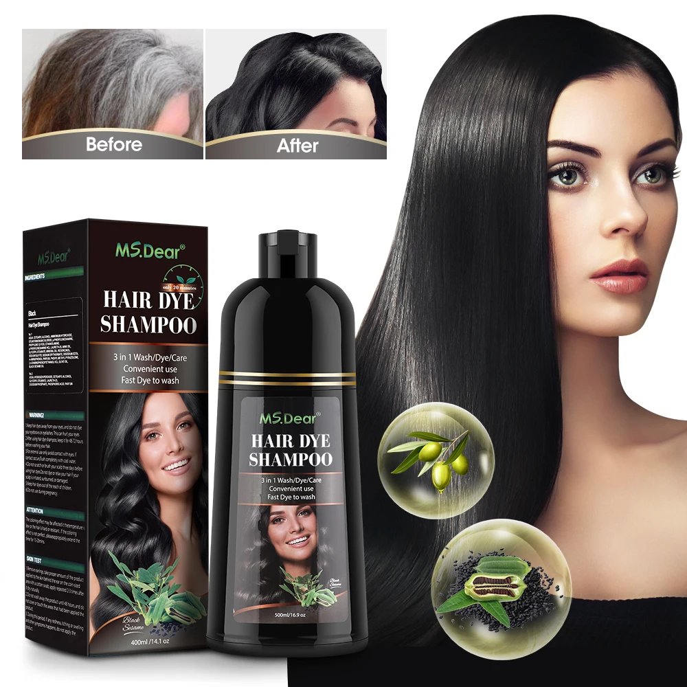 500ml Organic Natural Fast Hair Dye Black Shampoo Plant Essence Black Hair Color Dye Shampoo For Cover Gray White Hair