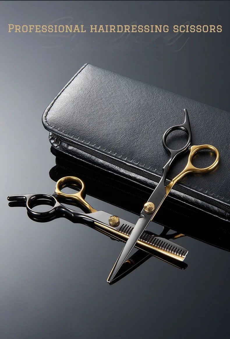 Professional Hair Cutting Scissors, Home Hair Cutting Barber/Salon Thinning Shears, Stainless Steel Hairdressing Black Golden