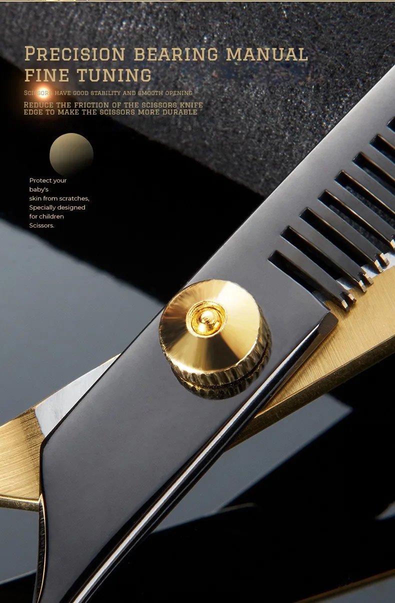 Professional Hair Cutting Scissors, Home Hair Cutting Barber/Salon Thinning Shears, Stainless Steel Hairdressing Black Golden