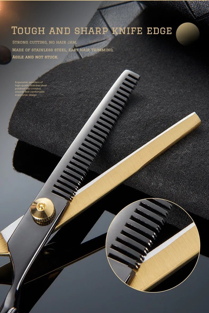 Professional Hair Cutting Scissors, Home Hair Cutting Barber/Salon Thinning Shears, Stainless Steel Hairdressing Black Golden