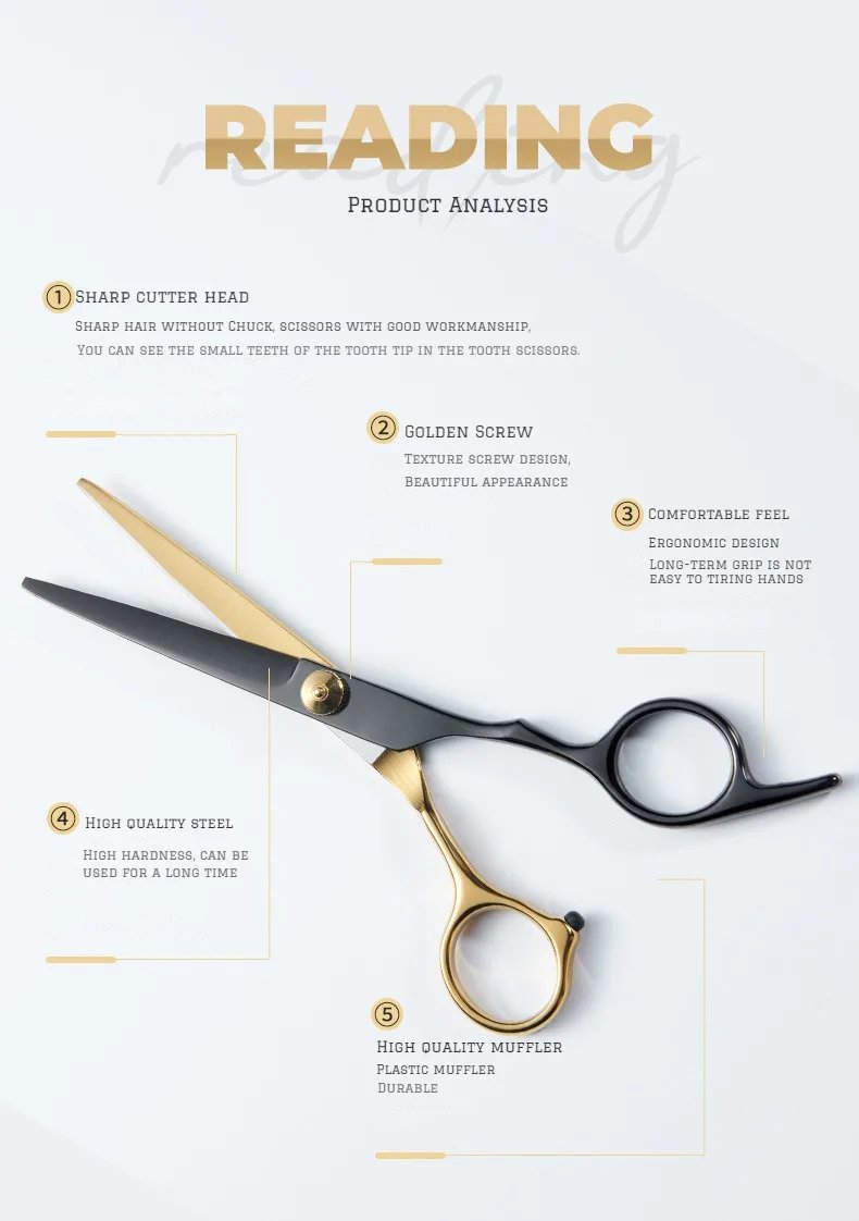 Professional Hair Cutting Scissors, Home Hair Cutting Barber/Salon Thinning Shears, Stainless Steel Hairdressing Black Golden