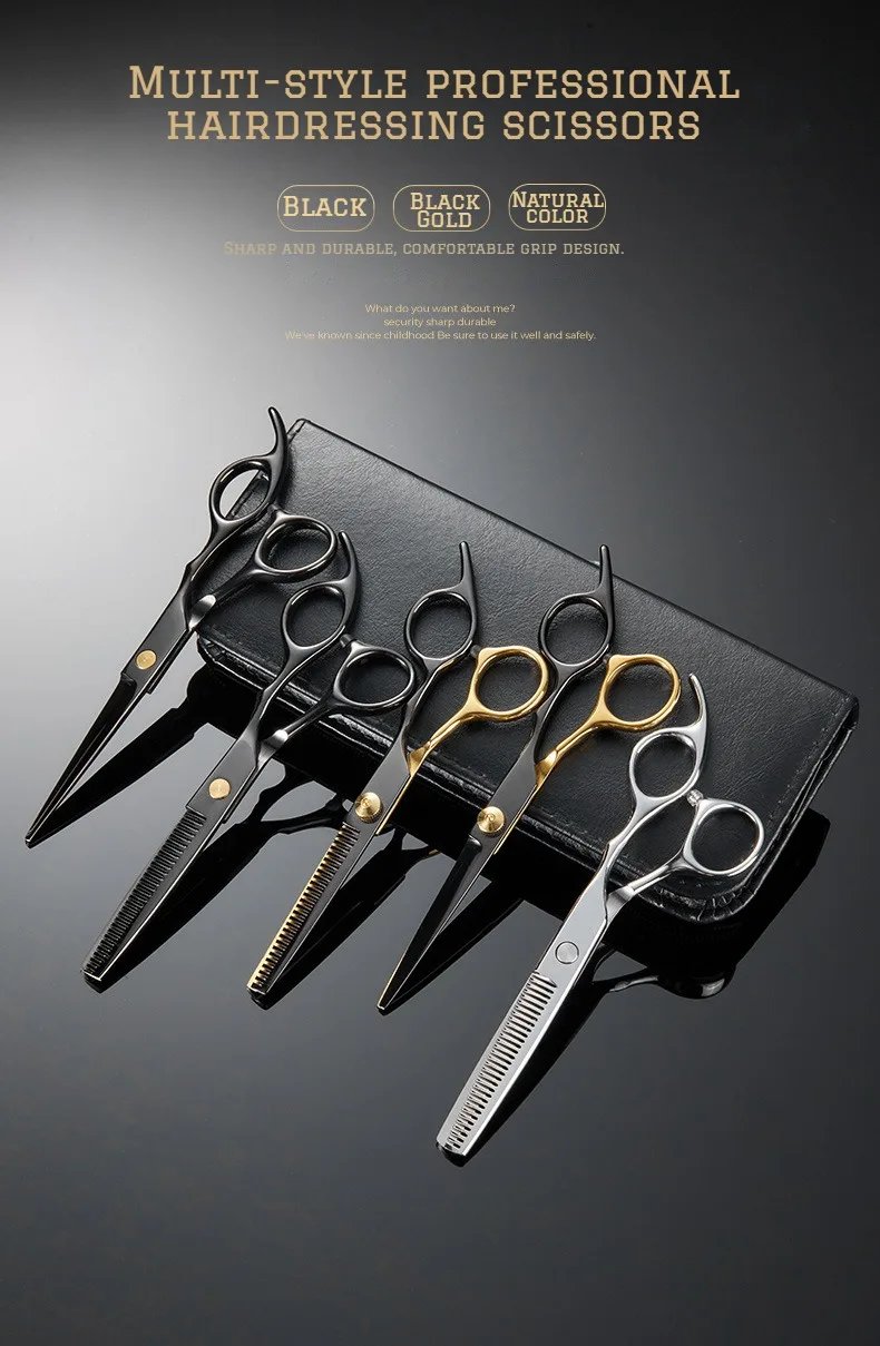 Professional Hair Cutting Scissors, Home Hair Cutting Barber/Salon Thinning Shears, Stainless Steel Hairdressing Black Golden
