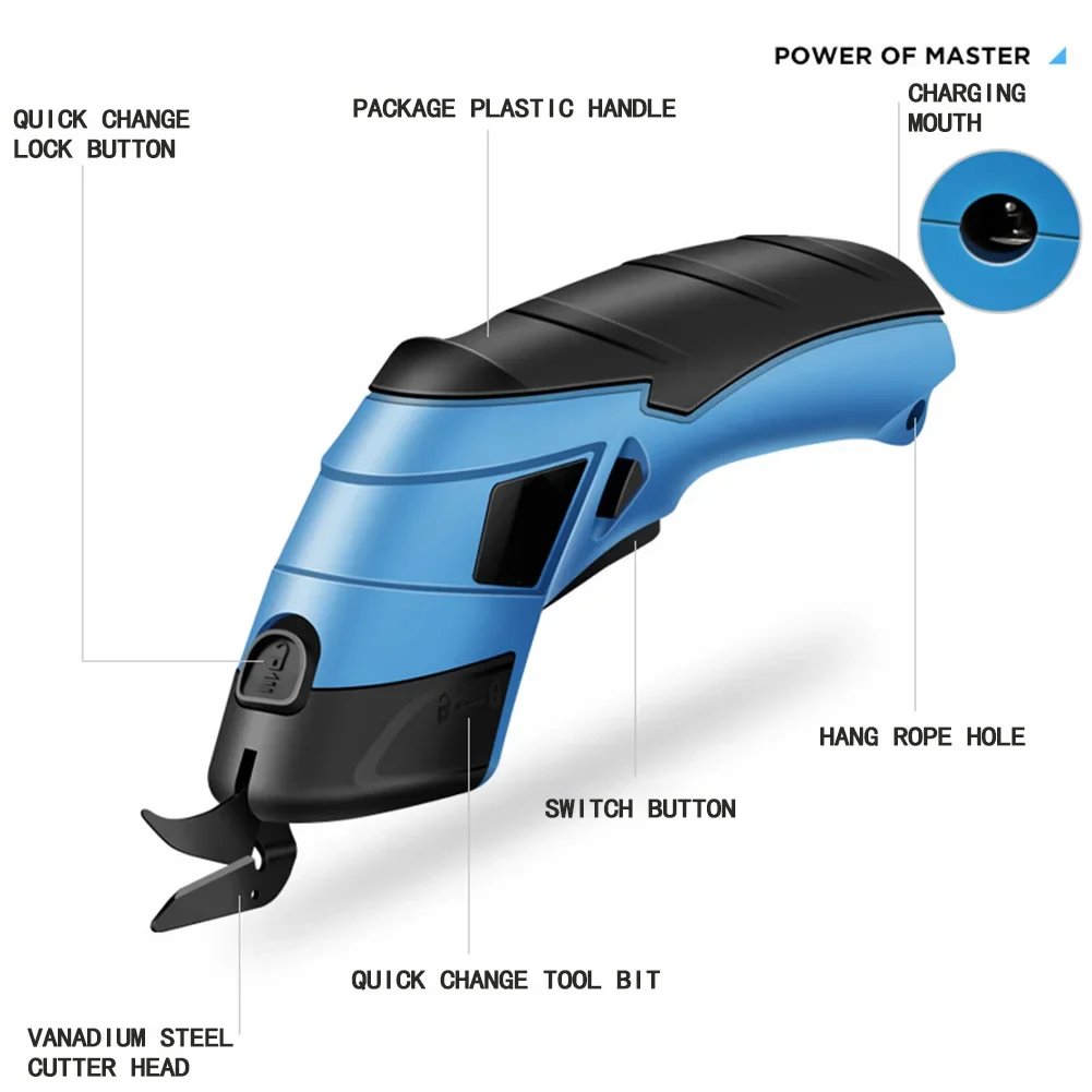 JANGKLIFE DIY Electric Scissors Cloth Cutting Leather Tailor Tungsten Carbide Blades Portable Hand Tools Lithium batteries