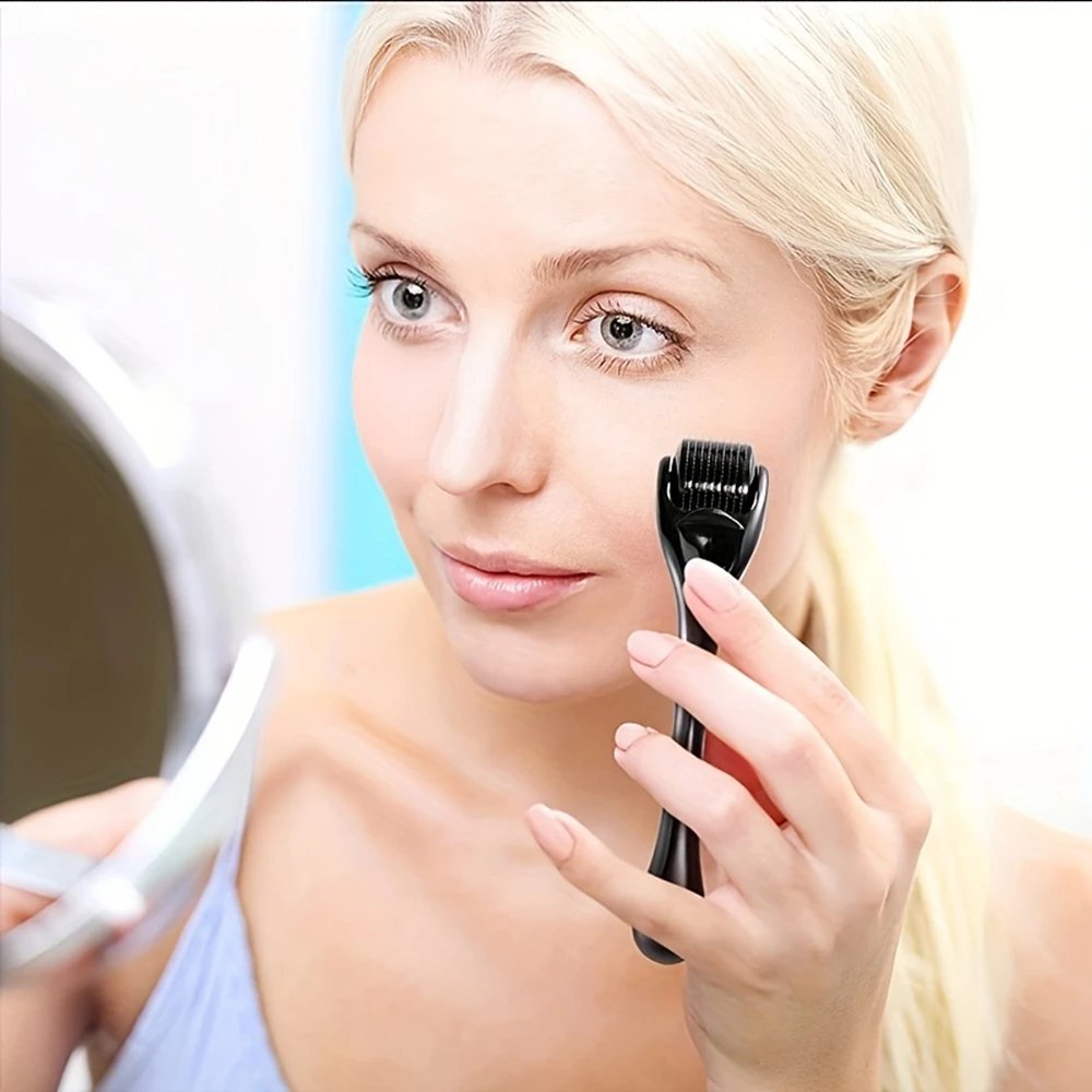 Derma Stamp Microneedling Face Roller Massager Adjustable Titanium Needle Length Skincare Beard Growth Scalp Hair Roller