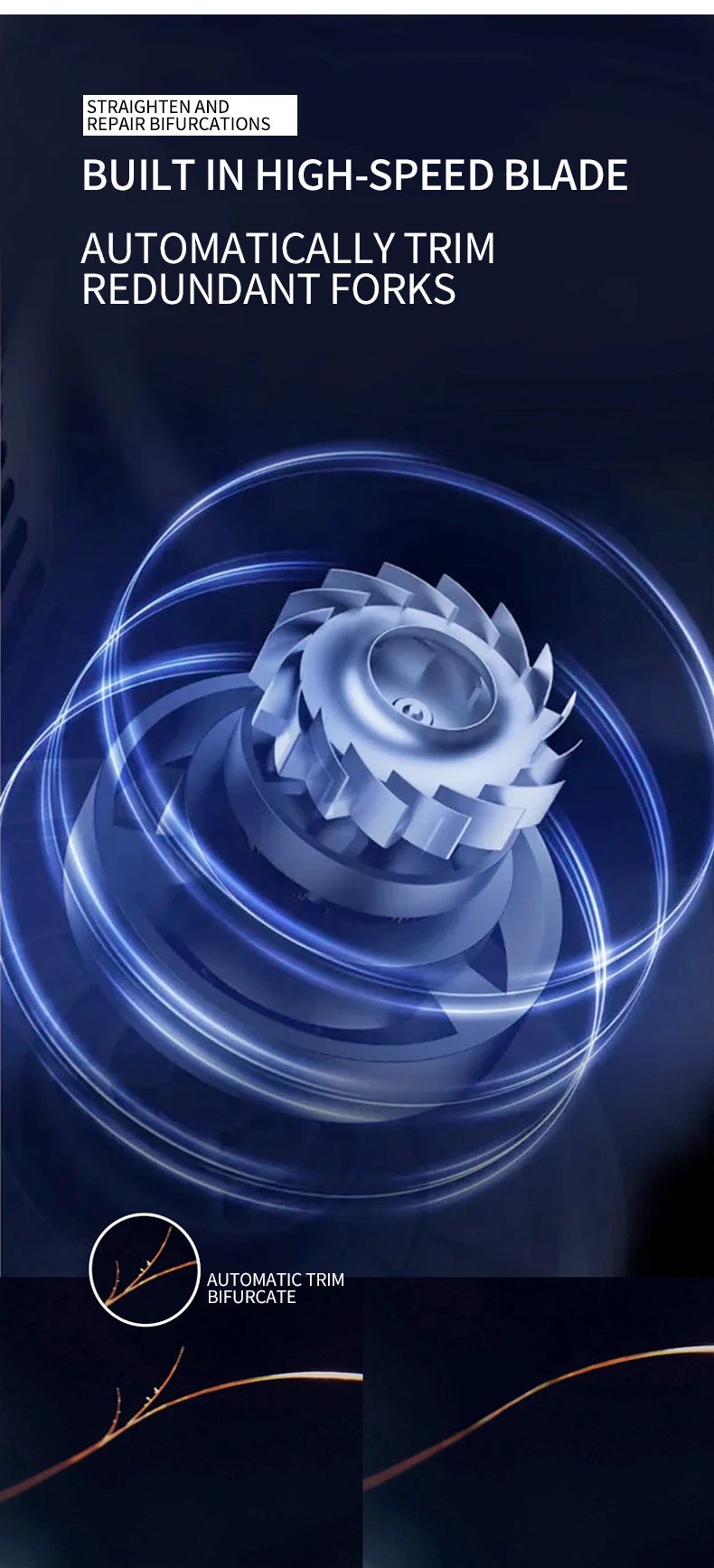 Rechargeable Cordless Split Hair Trimmer Hair Split Ends Trimmer Remover Damaged Hair Repair Hair Care Treatment Portable Home