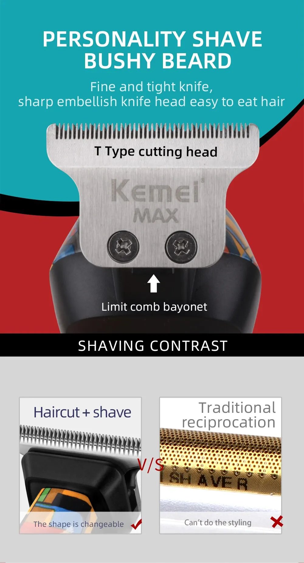 Kemei-5090 Hair Trimmers with Digital Display, Professional Barber Pusher for Men, Random Graffiti Pattern Hair Clipper Electric