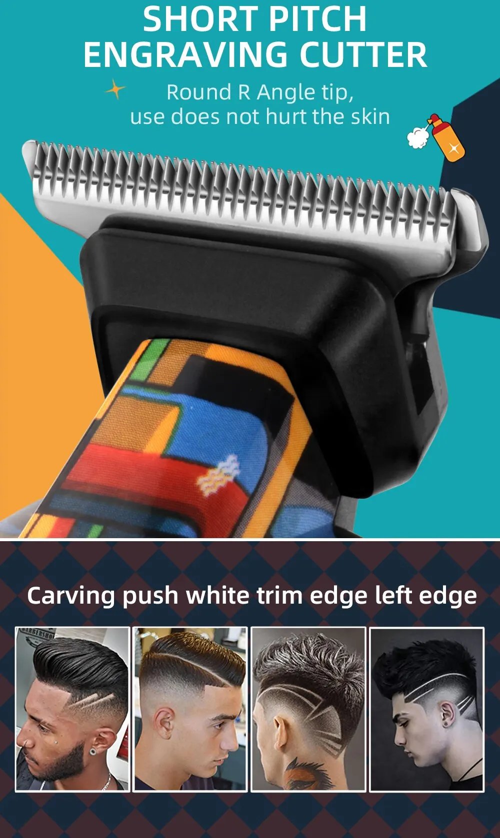 Kemei-5090 Hair Trimmers with Digital Display, Professional Barber Pusher for Men, Random Graffiti Pattern Hair Clipper Electric