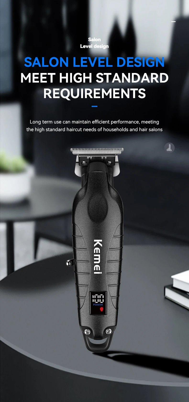 Kemei 2293 Barber Cordless Hair Trimmer 0mm Zero Gapped Carving Clipper Detailer Professional Electric Finish Cutting Machine