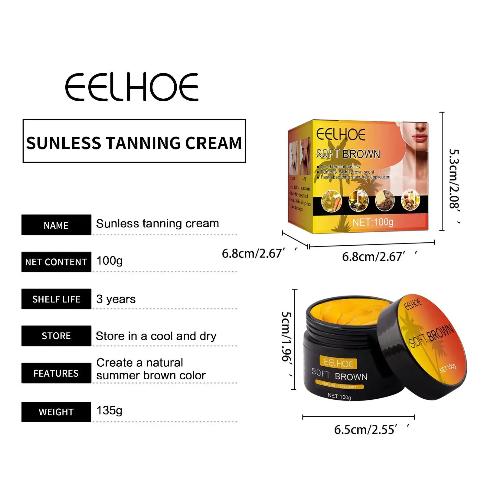 EELHOE Tanning Cream Face Body Long Lasting Bronzer Skin Tanner Suntan Protect Radiation Nourishing Natural Self-Tanning Lotion