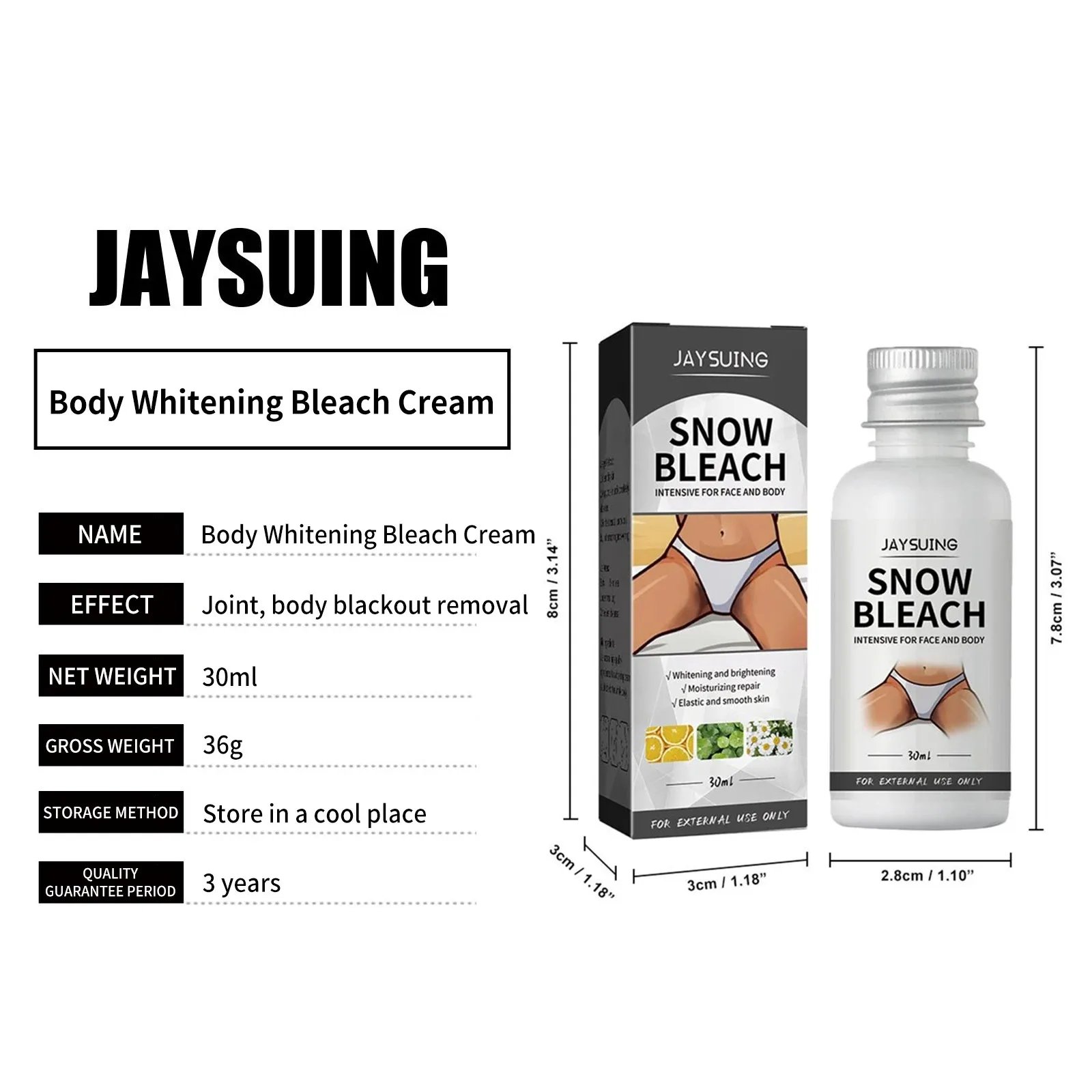 Body Whitening Bleach Cream Brighten Underarm Elbow Knees Joint Removal Intimate Parts Dark Spots Melanin Snow Bleach Cream 30ml