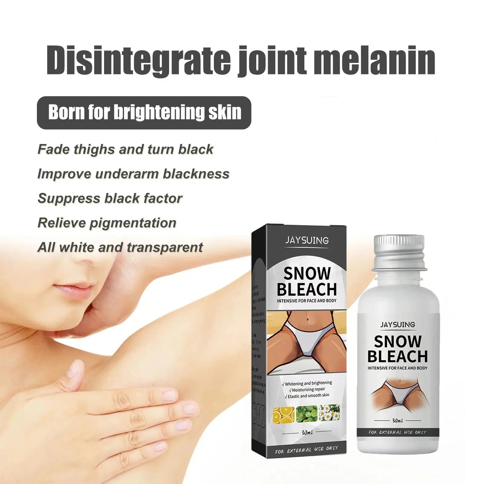 Body Whitening Bleach Cream Brighten Underarm Elbow Knees Joint Removal Intimate Parts Dark Spots Melanin Snow Bleach Cream 30ml