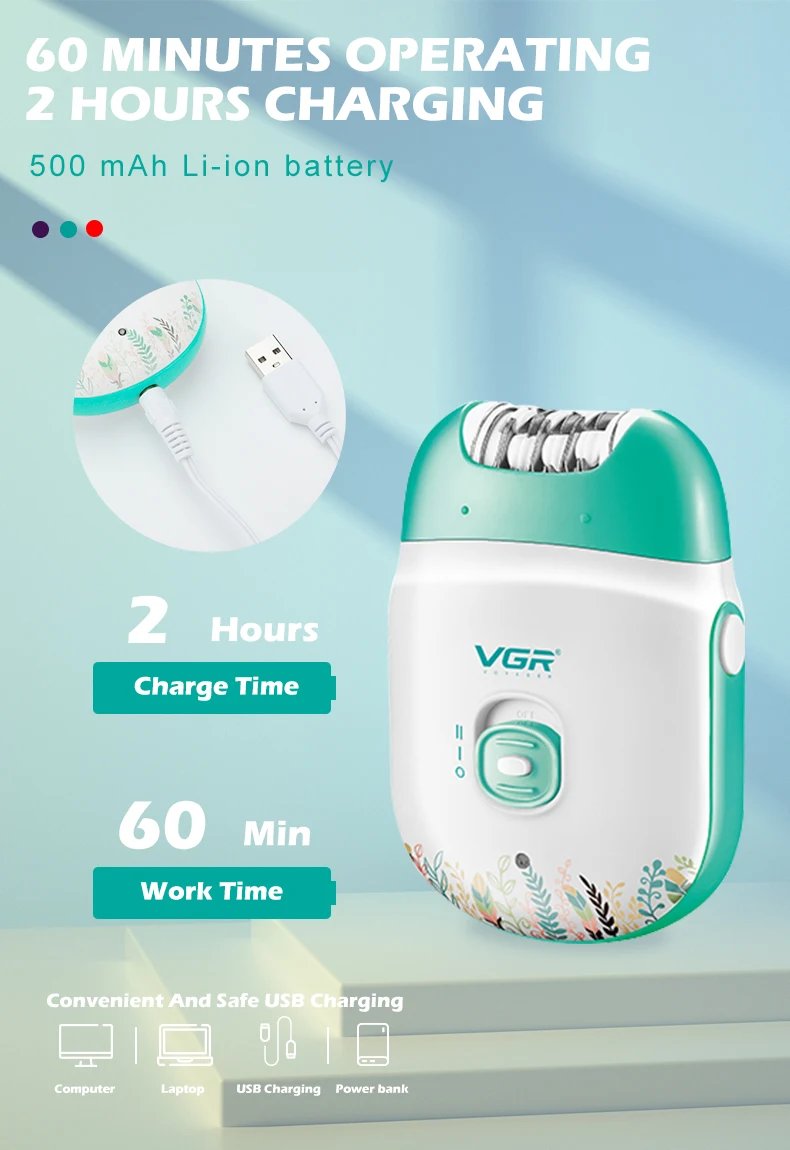 Original VGR Rechargeable Women Epilator Electric Female Epilator For Face Hair Removal Machine Facial Legs Depilatory Body