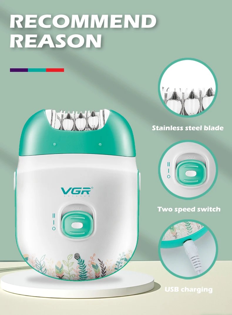 Original VGR Rechargeable Women Epilator Electric Female Epilator For Face Hair Removal Machine Facial Legs Depilatory Body