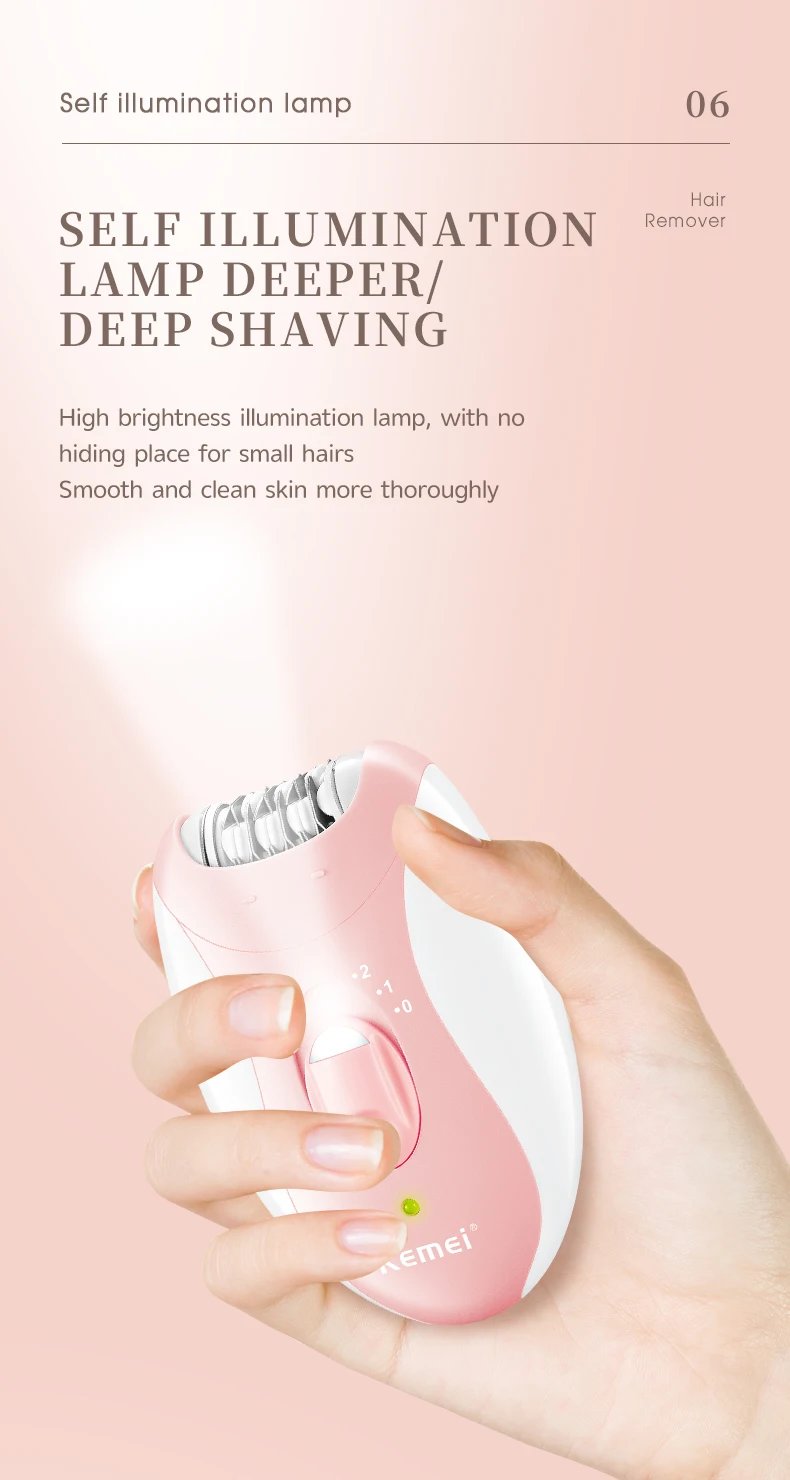 Kemei Rechargeable Women Epilator Facial Hair Remover Bikini Trimmer Body Lady Shaver Leg Electric Razor Pubic Underarm Arm