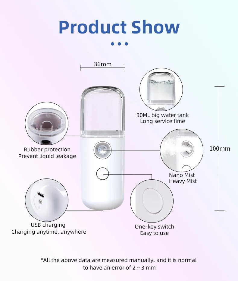 USB Portable 30ml Mini Nano Mist Sprayer Face Spray Facial Steamer Moisturizing Air Humidifier Skin Care Beauty Instruments